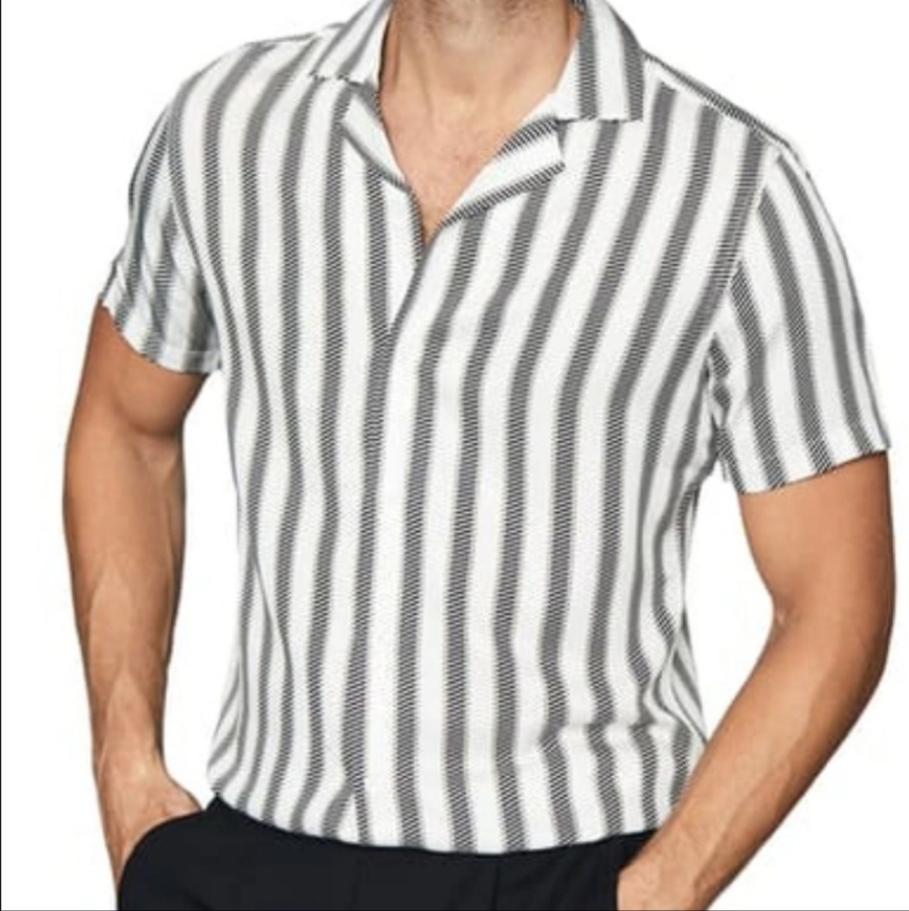 Reiss Zint Stripe Short Sleeve Button-up Camp Shirt In Brown/White